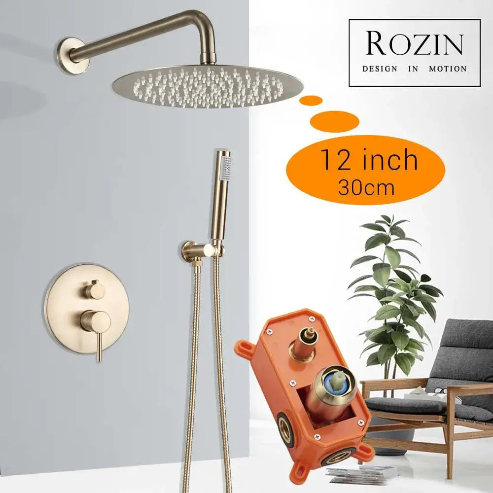 Modern brushed gold rainfall shower set bathroom fixture