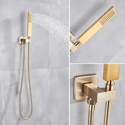 Modern brushed gold rainfall shower set bathroom wall mounted mixer