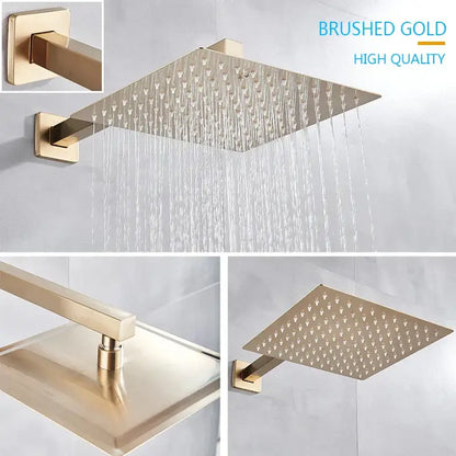 Modern brushed gold rainfall shower set bathroom wall mounted mixer