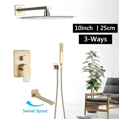 Modern brushed gold rainfall shower set bathroom wall mounted mixer