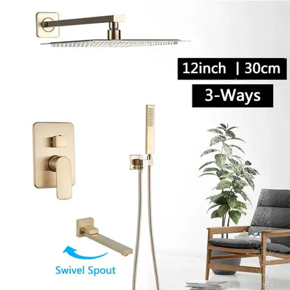 Modern brushed gold rainfall shower set bathroom wall mounted mixer