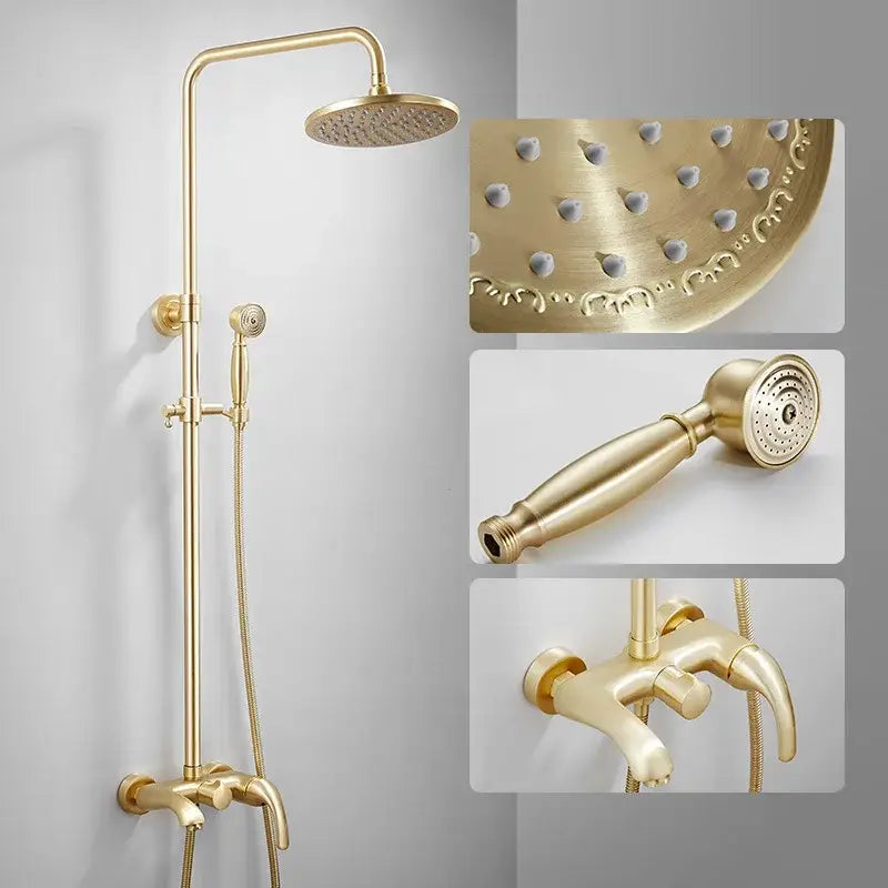 Modern brushed gold rainfall shower set with bathtub faucet bathroom