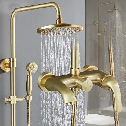 Modern brushed gold rainfall shower set with bathtub faucet bathroom