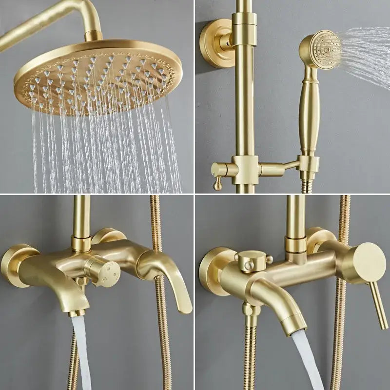 Modern brushed gold rainfall shower set with bathtub faucet bathroom