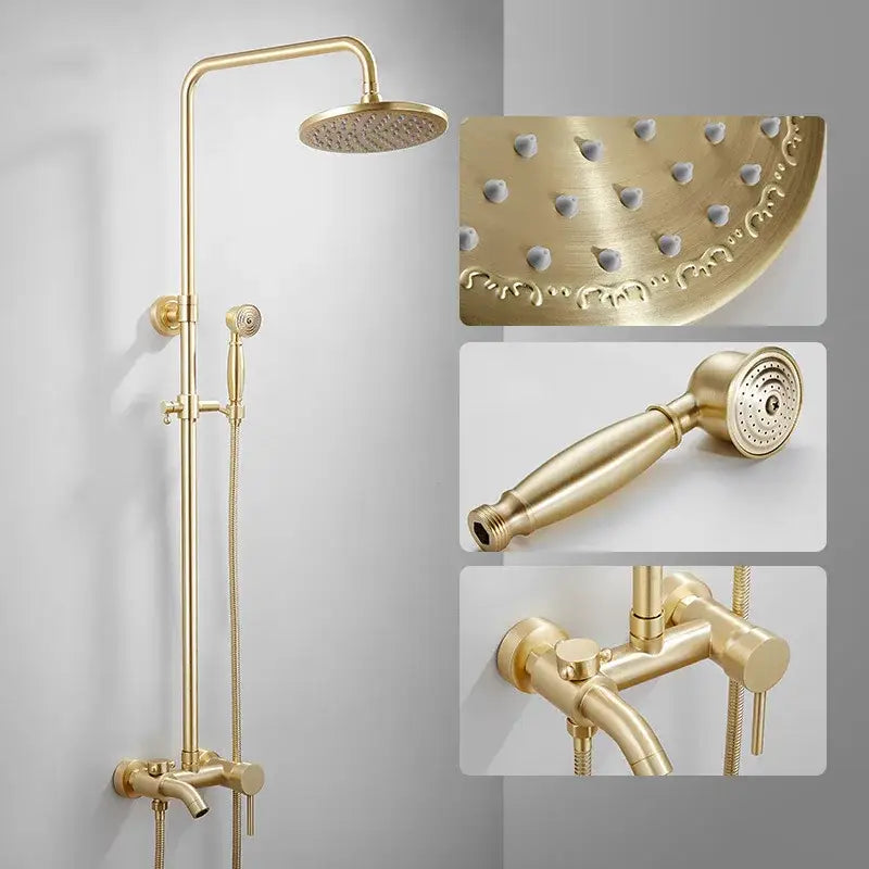 Modern brushed gold rainfall shower set with bathtub faucet bathroom