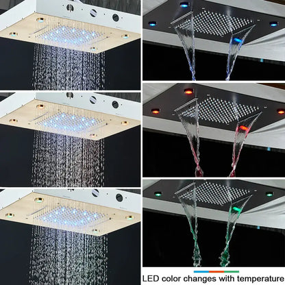 Modern brushed gold rainfall shower set with led bathroom faucet