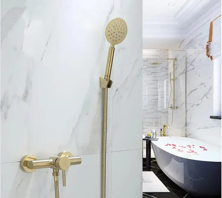 Modern brushed gold shower faucet set bathroom handheld mixer
