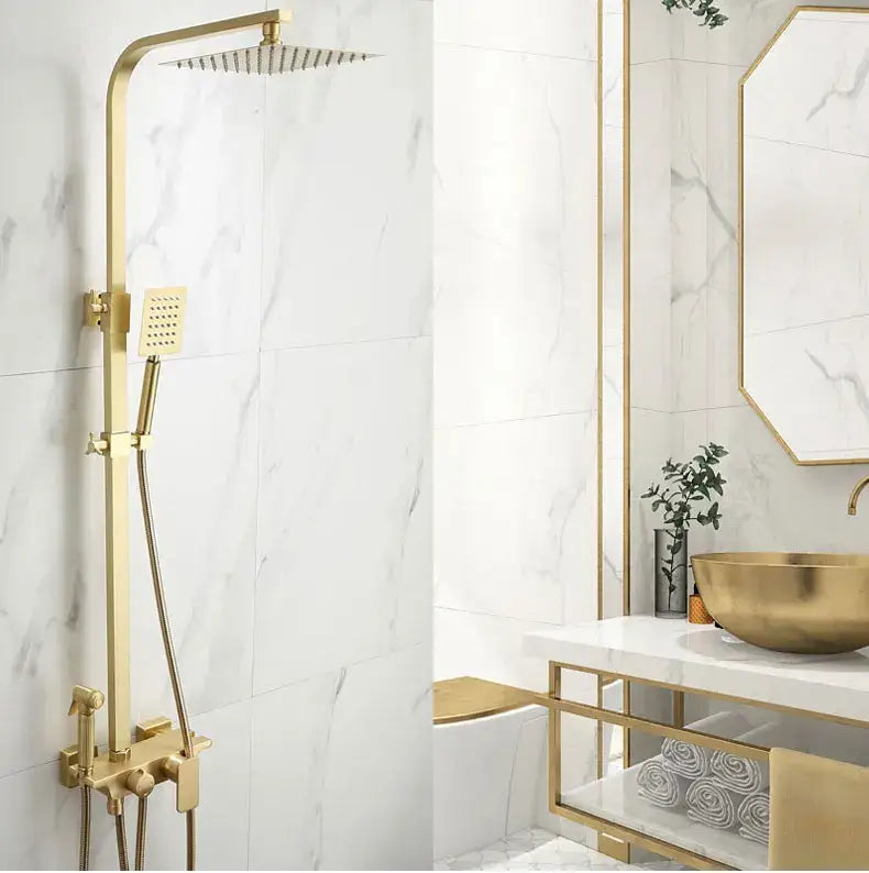 Modern brushed gold shower faucet set with rainfall head for bathroom