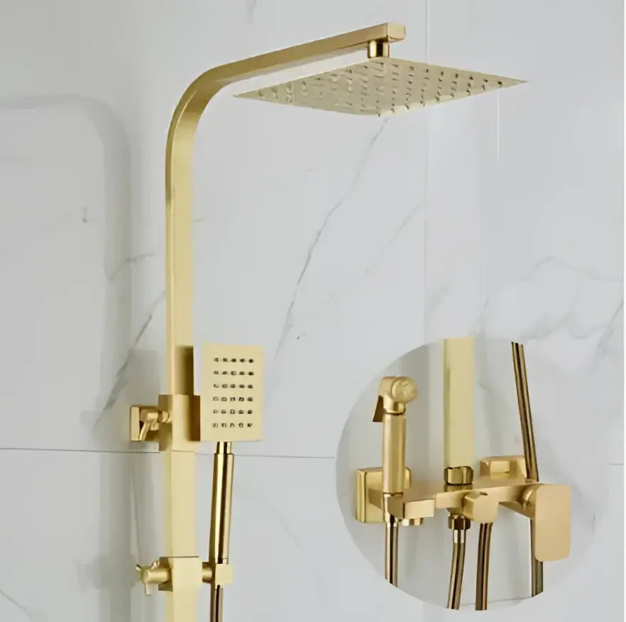 Modern brushed gold shower faucet set with rainfall head for bathroom