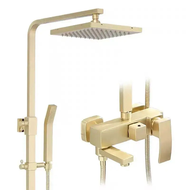 Modern brushed gold shower faucet set with rainfall head for bathroom