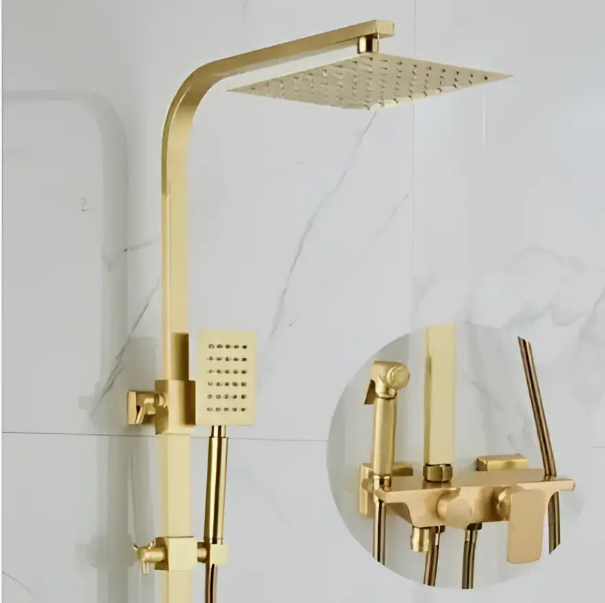 Modern brushed gold shower faucet set with rainfall head for bathroom