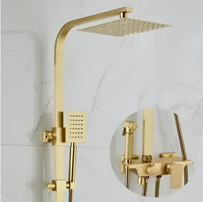Modern brushed gold shower faucet set with rainfall head for bathroom