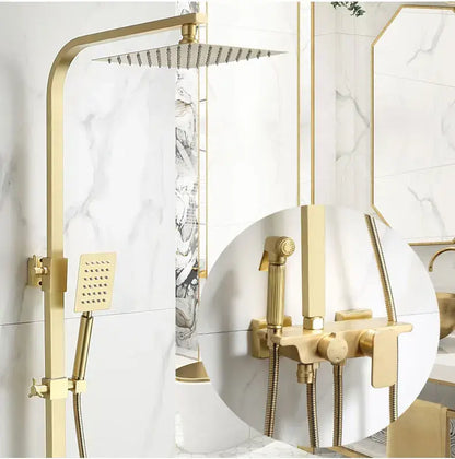 Modern brushed gold shower faucet set with rainfall head for bathroom