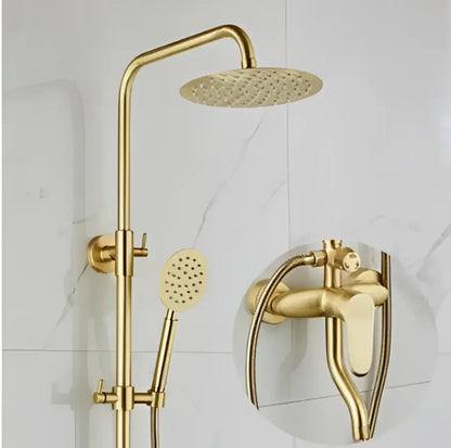 Modern brushed gold shower faucet set with rainfall head for bathroom