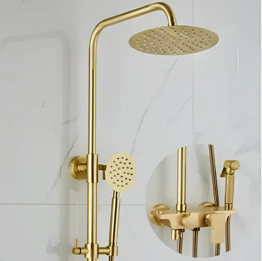 Modern brushed gold shower faucet set with rainfall head for bathroom