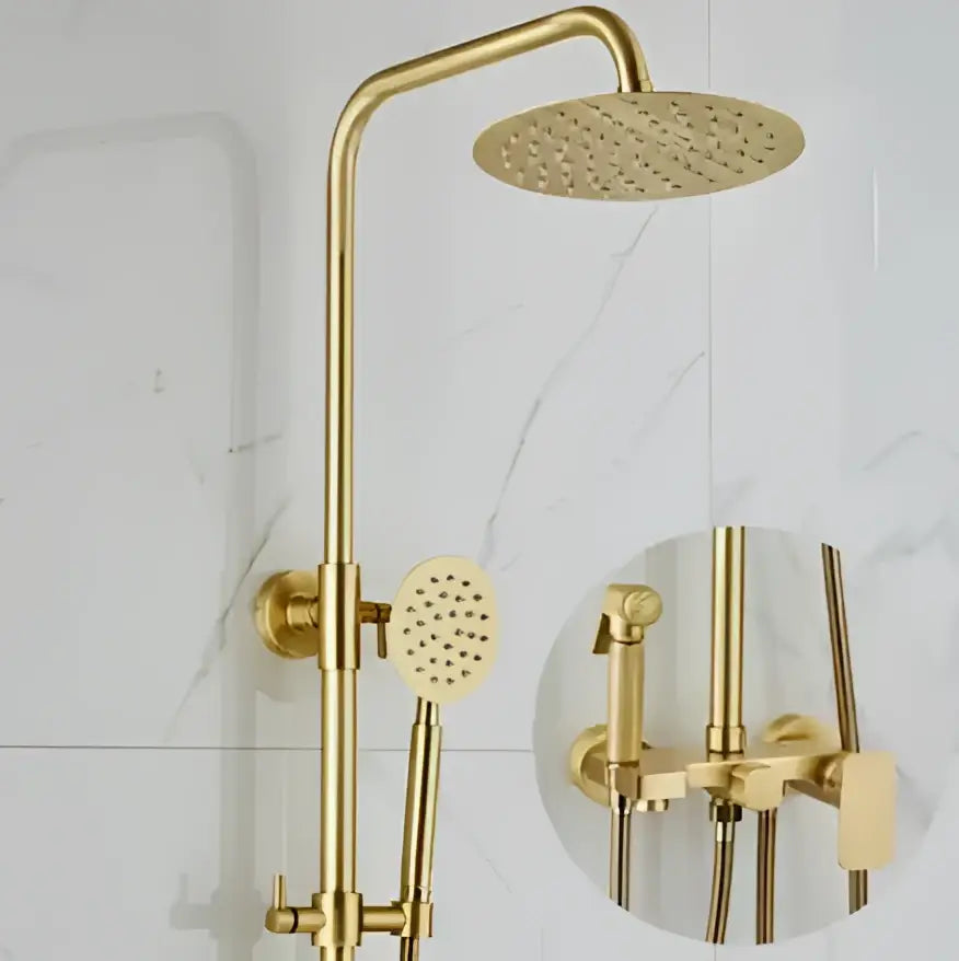 Modern brushed gold shower faucet set with rainfall head for bathroom