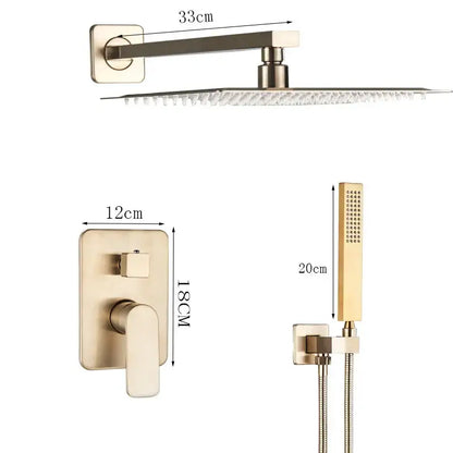 Modern brushed gold shower mixer with rainfall head for bathroom