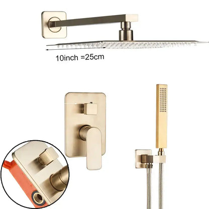 Modern brushed gold shower mixer with rainfall head for bathroom