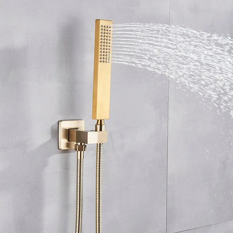 Modern brushed gold shower mixer with rainfall head for bathroom