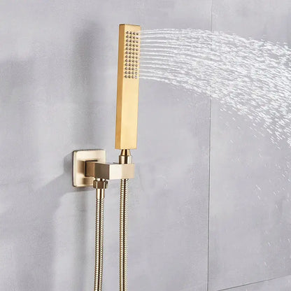 Modern brushed gold shower mixer with rainfall head for bathroom