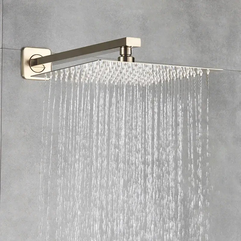 Modern brushed gold shower mixer with rainfall head for bathroom