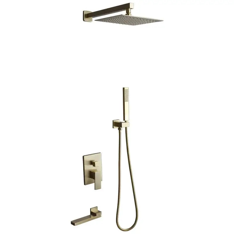 Modern brushed gold shower set with square rainfall head bathroom