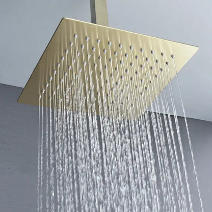 Modern brushed gold shower set with square rainfall head bathroom