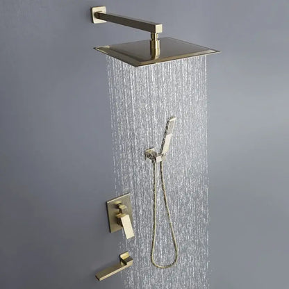 Modern brushed gold shower set with square rainfall head bathroom