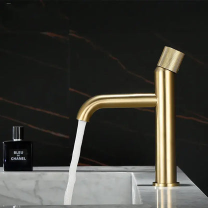 Modern brushed gold single handle basin faucet bathroom knurled mixer