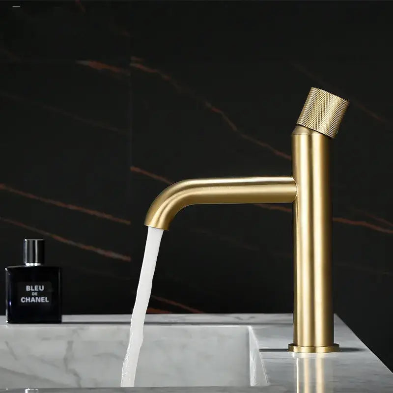 Modern brushed gold single handle basin faucet bathroom knurled mixer