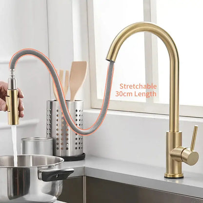 Modern brushed gold smart sensor kitchen faucet dual outlet