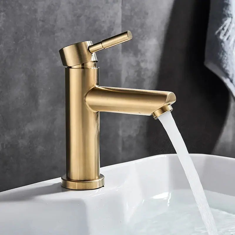 Modern brushed gold solid brass bathroom faucet single handle tap