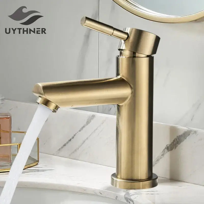 Modern brushed gold solid brass bathroom faucet single handle tap