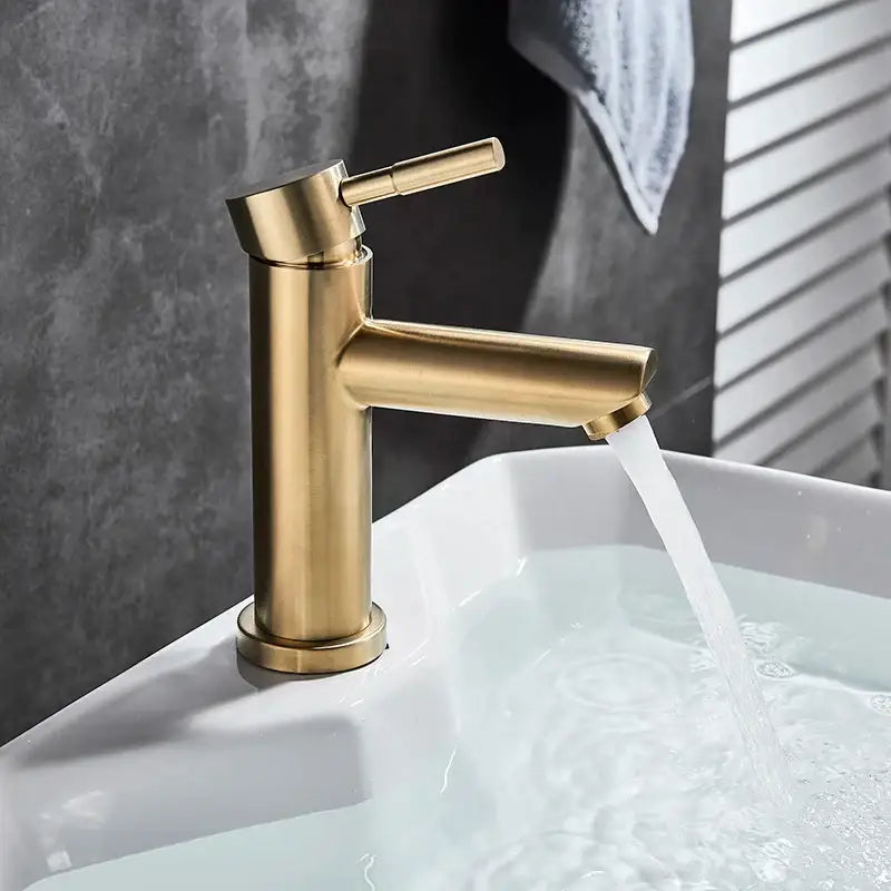 Modern brushed gold solid brass bathroom faucet single handle tap