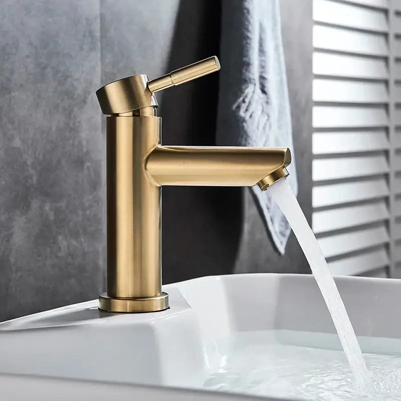 Modern brushed gold solid brass bathroom faucet single handle tap