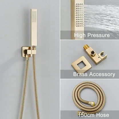 Modern brushed gold square shower faucet set bathroom rainfall mixer