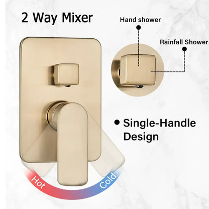 Modern brushed gold square shower faucet set bathroom rainfall mixer