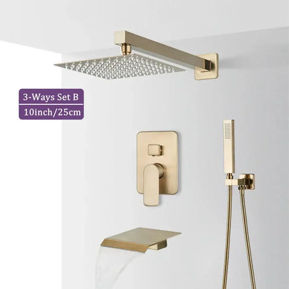 Modern brushed gold square shower faucet set bathroom rainfall mixer