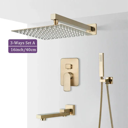 Modern brushed gold square shower faucet set bathroom rainfall mixer