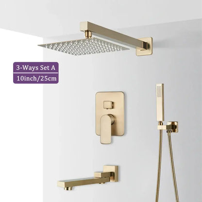 Modern brushed gold square shower faucet set bathroom rainfall mixer