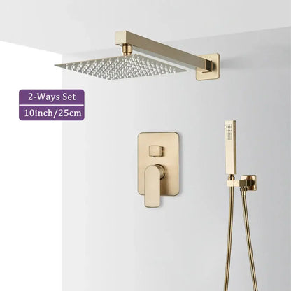 Modern brushed gold square shower faucet set bathroom rainfall mixer