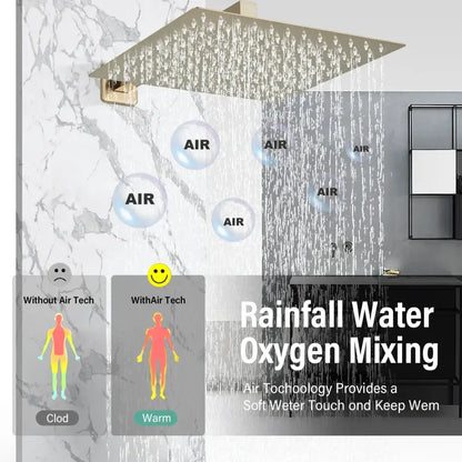 Modern brushed gold square shower faucet set bathroom rainfall mixer