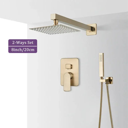 Modern brushed gold square shower faucet set bathroom rainfall mixer