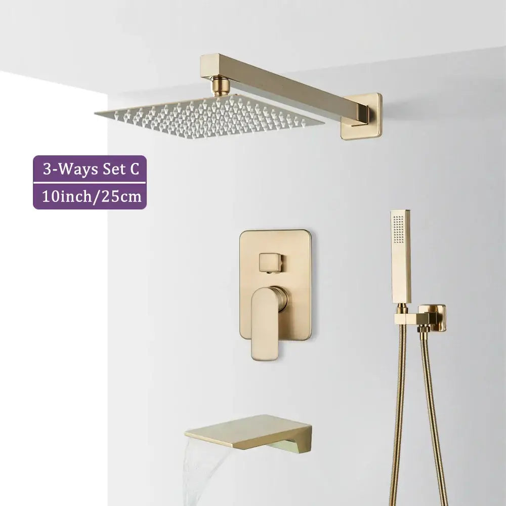 Modern brushed gold square shower faucet set bathroom rainfall mixer