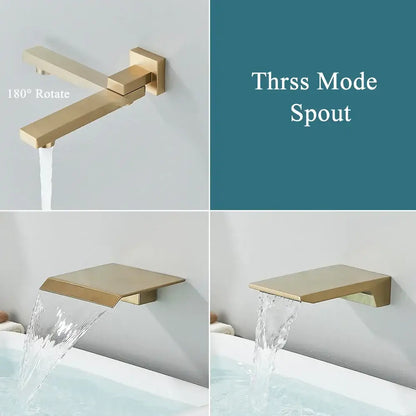 Modern brushed gold square shower faucet set bathroom rainfall mixer