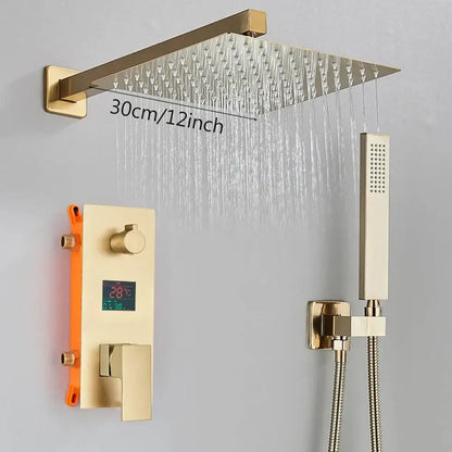 Modern brushed gold square shower faucet set bathroom rainfall mixer