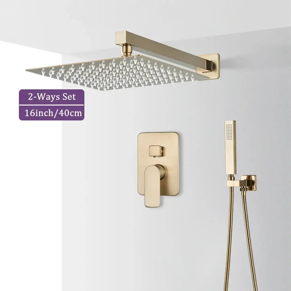 Modern brushed gold square shower faucet set bathroom rainfall mixer