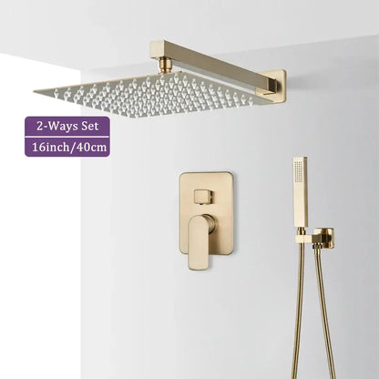 Modern brushed gold square shower faucet set bathroom rainfall mixer