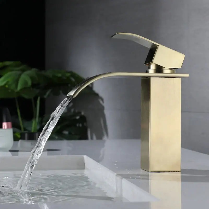 Modern brushed gold stainless steel basin faucet bathroom waterfall tap