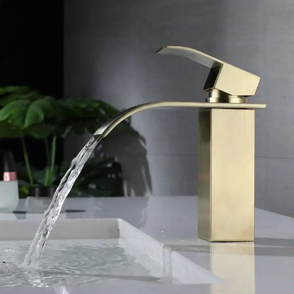Modern brushed gold stainless steel basin faucet bathroom waterfall tap